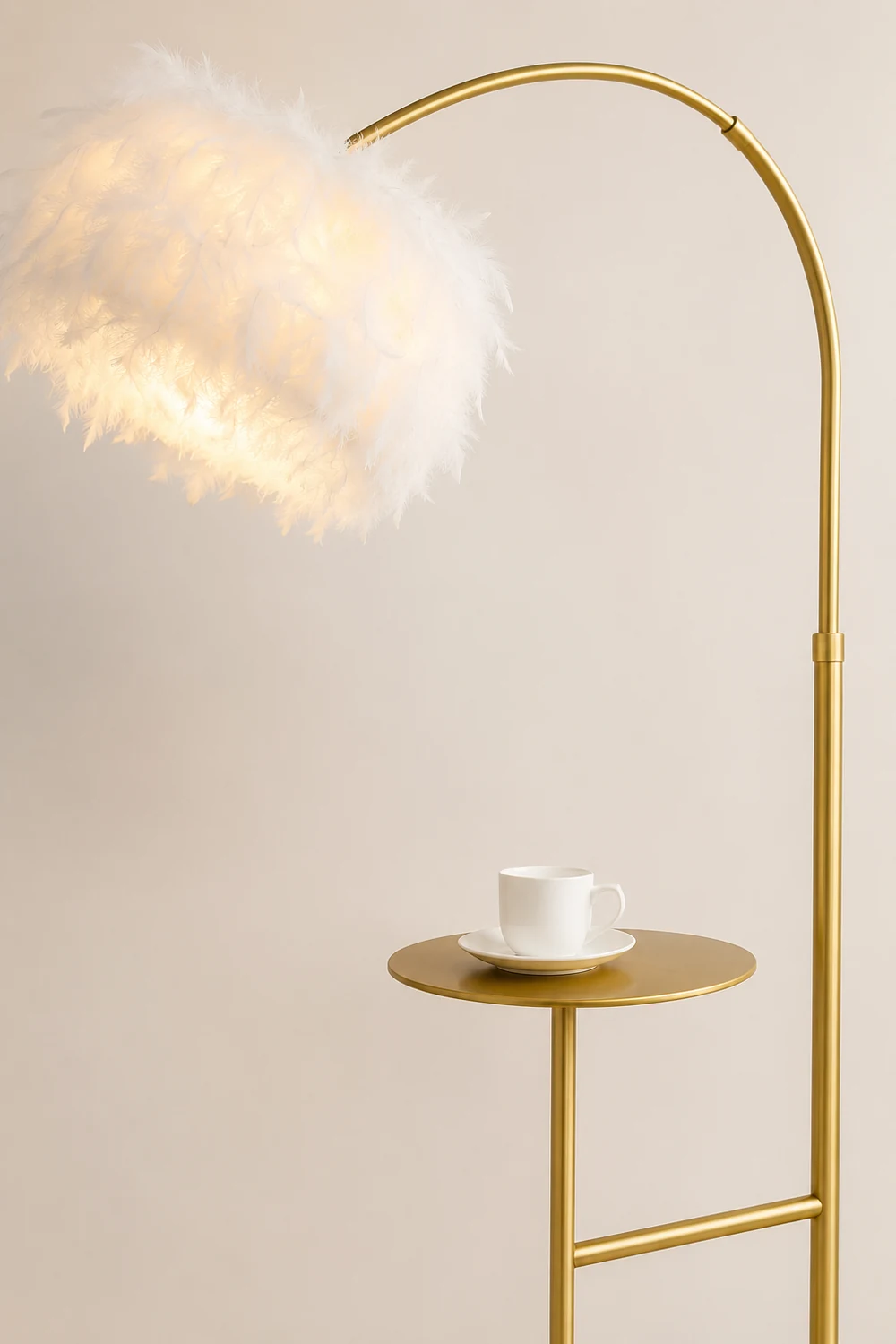 O'Moore Elegant Arc Metal Feather Floor Lamp With Table - Lumpaz