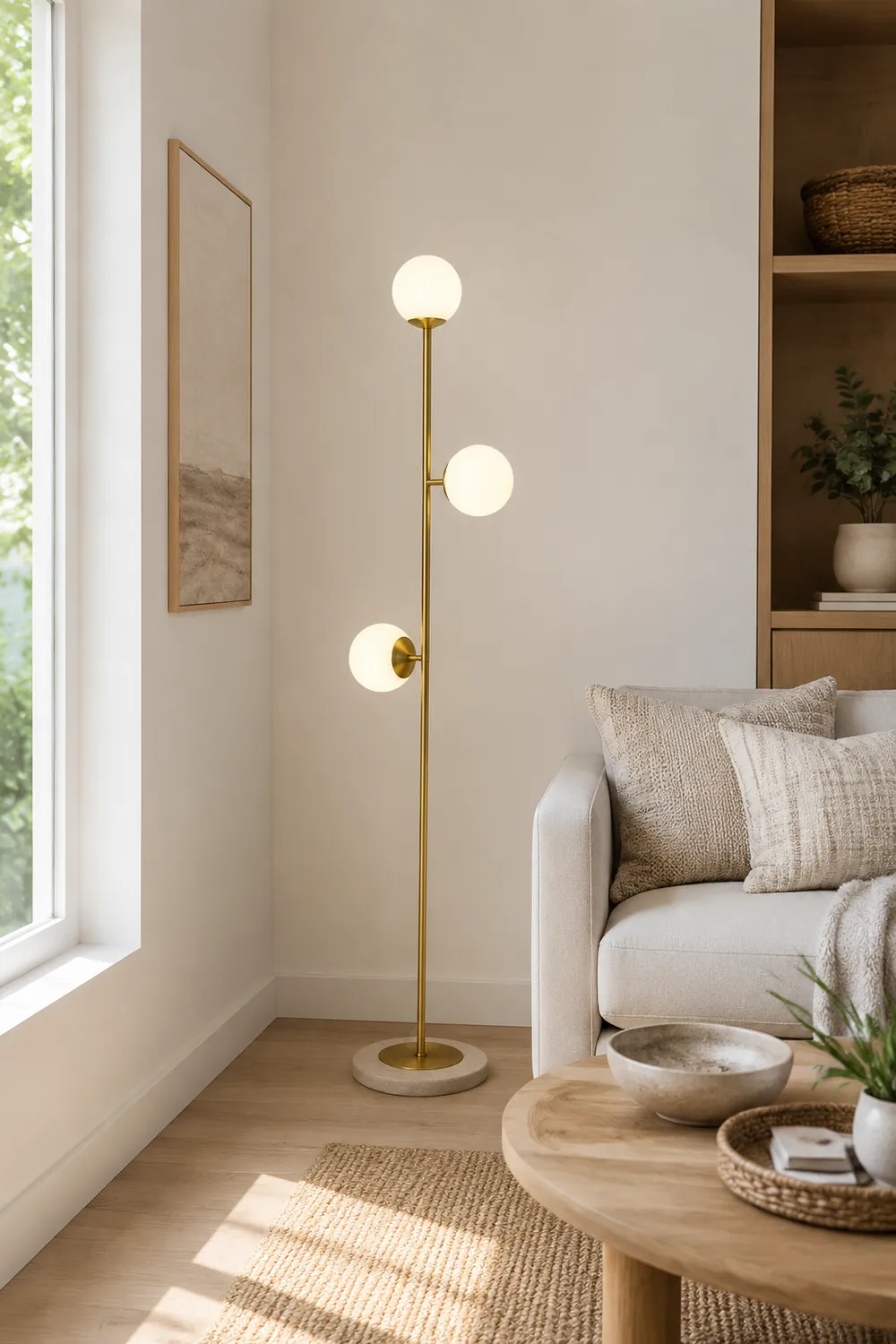 Valentina Modern Globe Brass/Glass Floor Lamp, 3 Heads - Lumpaz