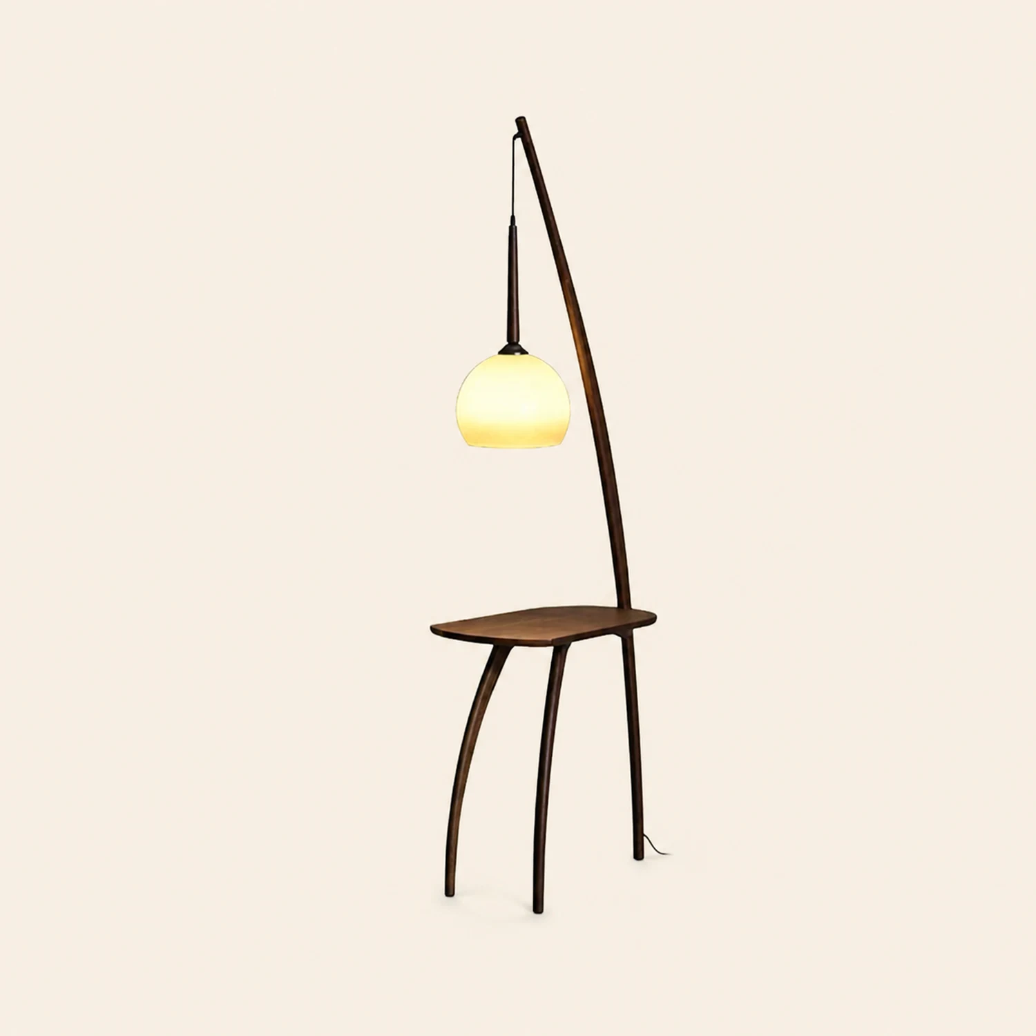 Ozawa Modern Dome Tripod Wood Glass Floor Lamp /w Table, Brown - Lumpaz