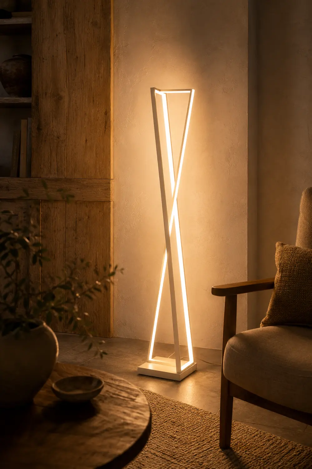 Edge Linear Triangle Floor Lamp, Metal, Black/White - Lumpaz