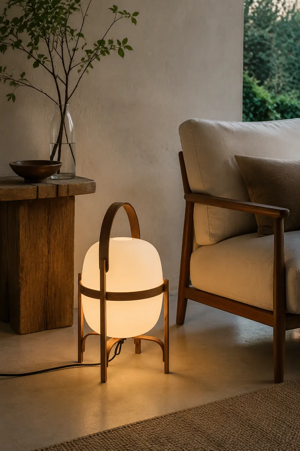 Ozawa Modern Lantern Wood/Glass Floor Lamp - Lumpaz