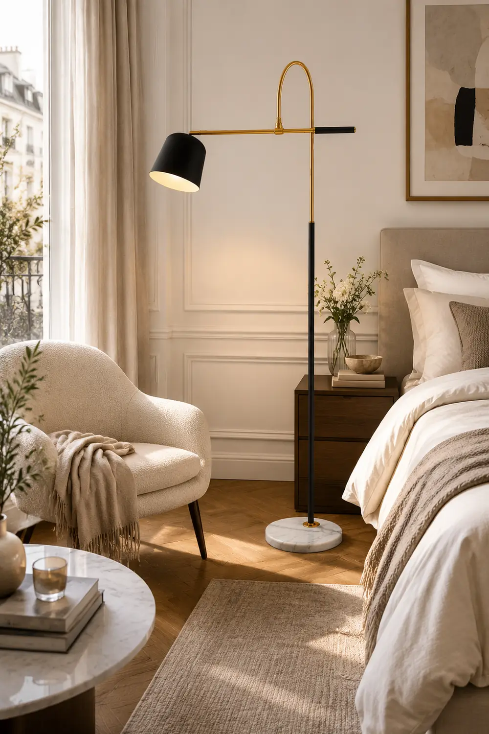 Salgado Modern Arc Bowl Metal Floor Lamp, Black/White - Lumpaz