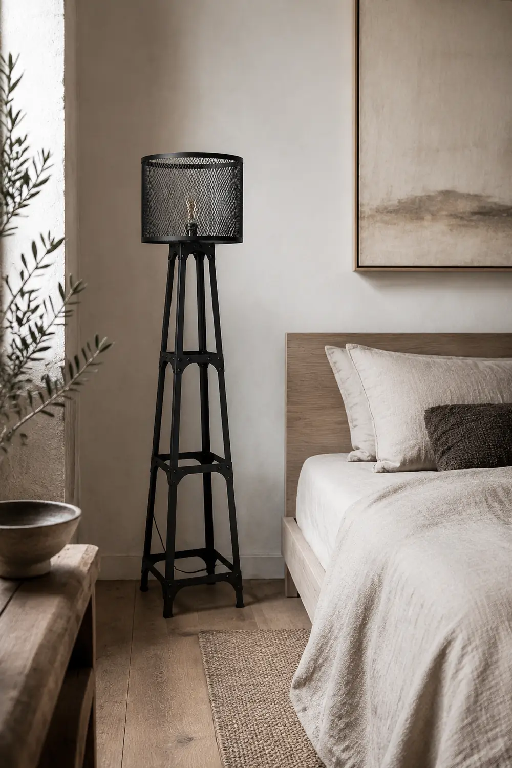 Alessio Modern Cylinder Mesh Screen Metal Floor Lamp, Black - Lumpaz
