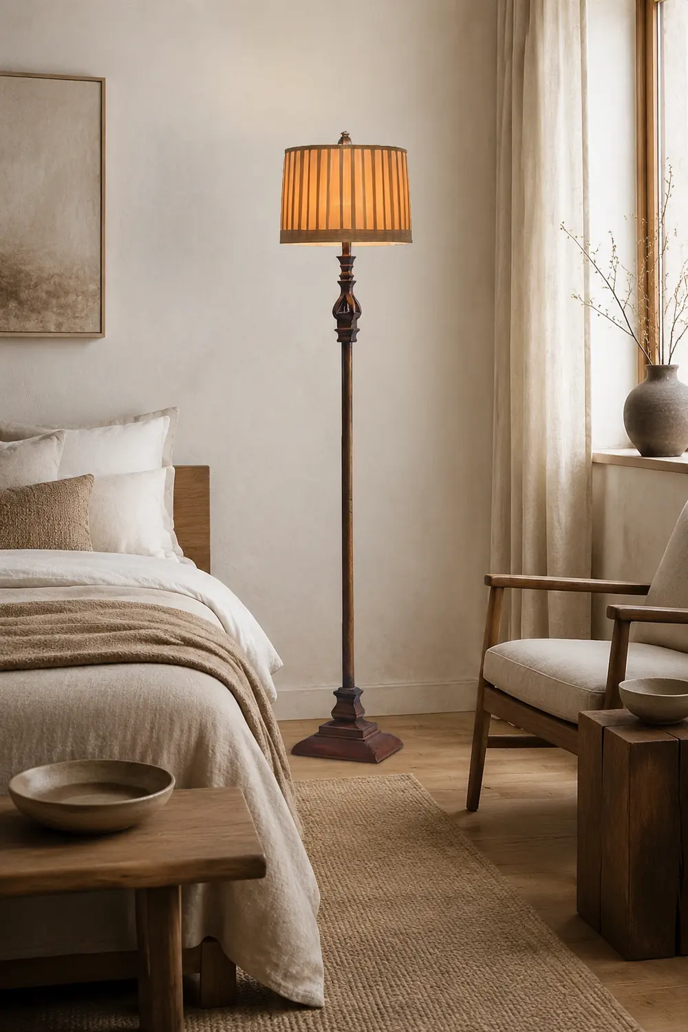 Eryn Vintage Resin/Fabric Standing Floor Lamp, Brown - Lumpaz