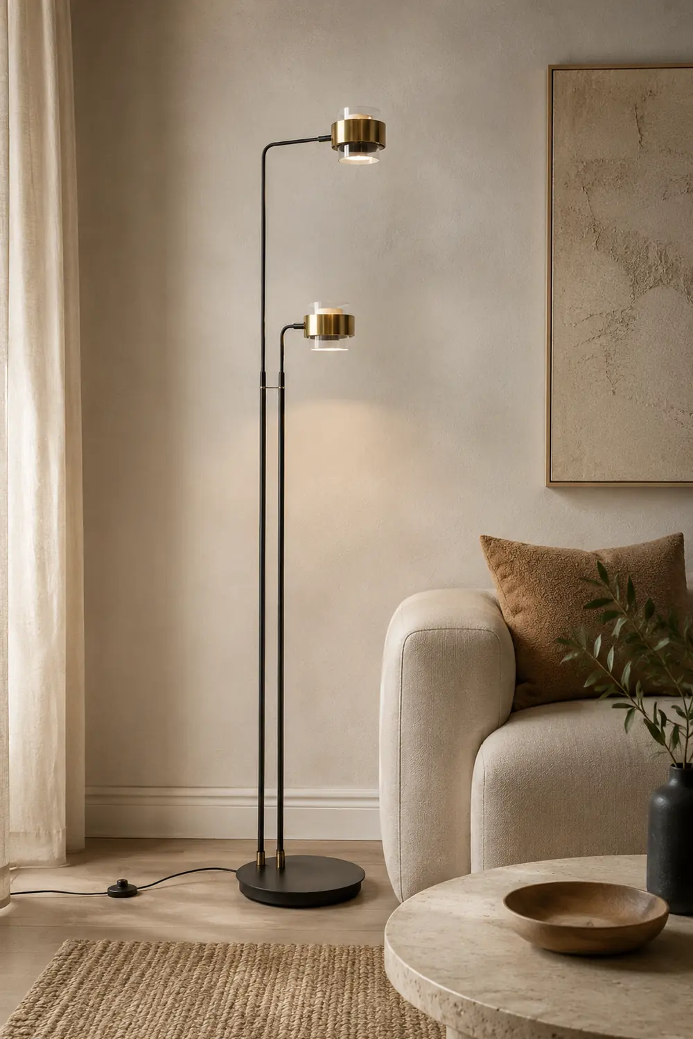 Salgado Modern Double Head Metal Glass Floor Lamp, Black - Lumpaz