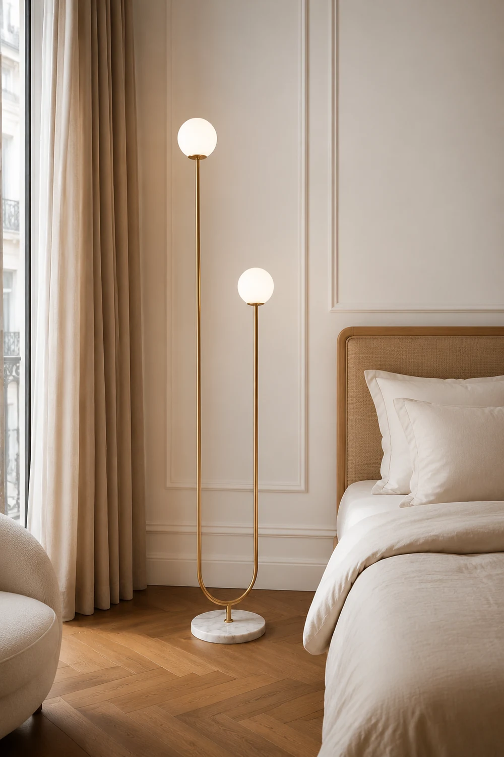 Valentina Modern U-shaped Metal/Glass Floor Lamp, Gold - Lumpaz
