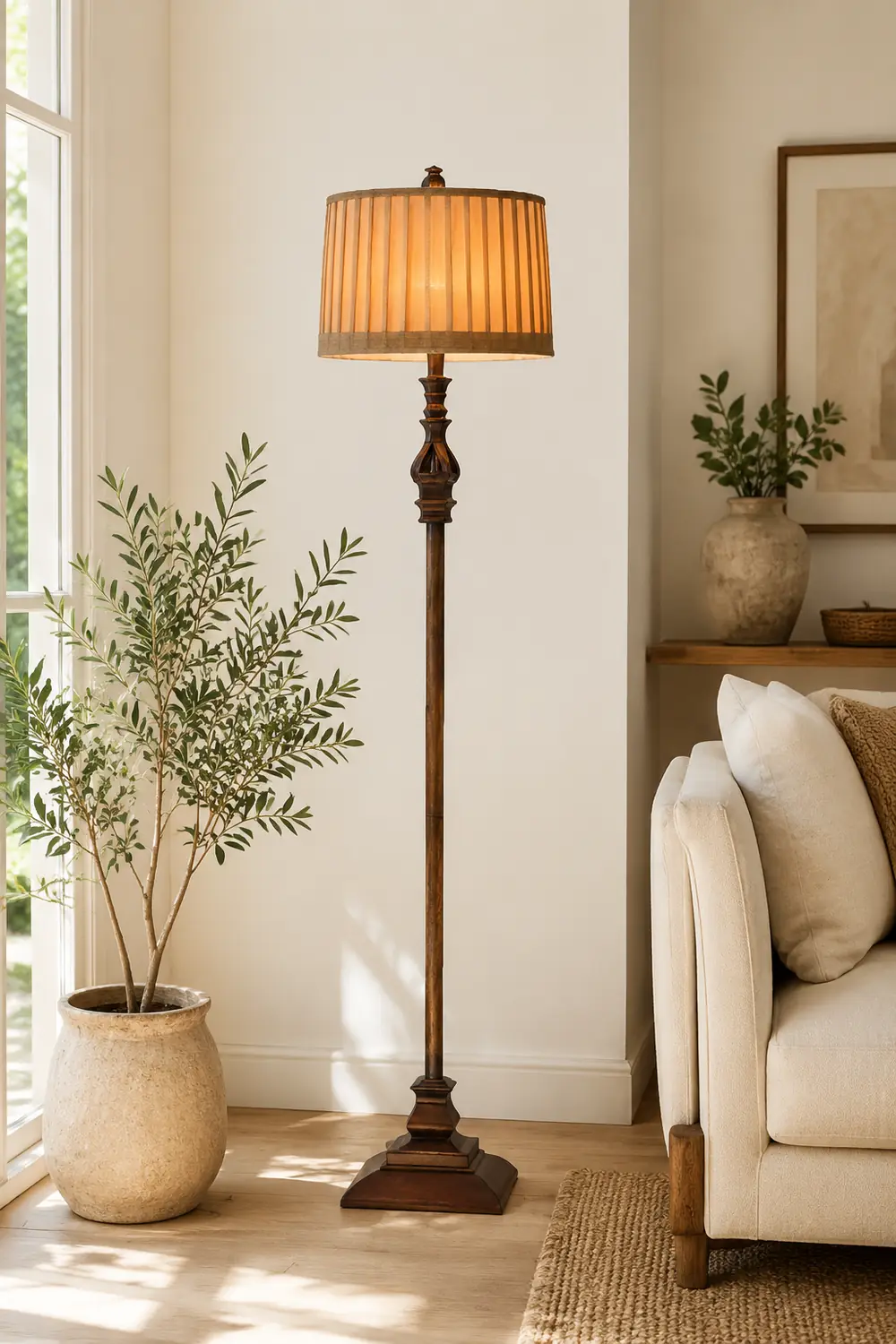 Eryn Vintage Resin/Fabric Standing Floor Lamp, Brown - Lumpaz