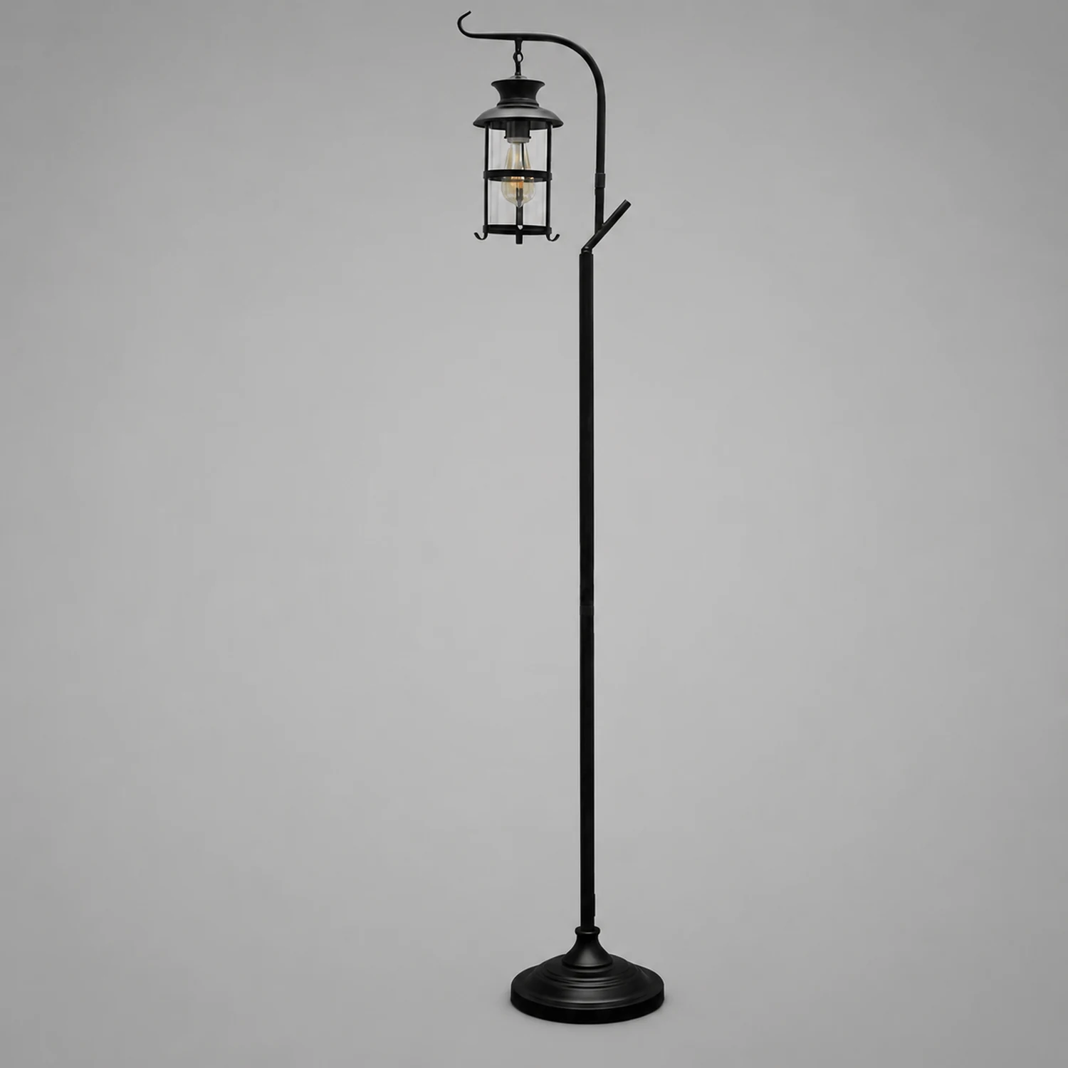 Alessio Retro Lantern Metal Glass Floor Lamp /w Table, Black/White - Lumpaz