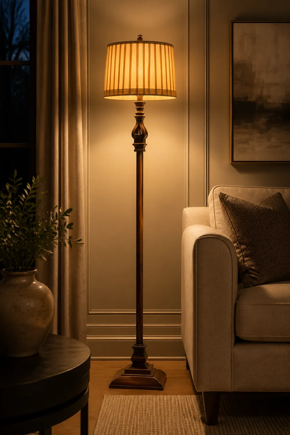 Eryn Vintage Resin/Fabric Standing Floor Lamp, Brown - Lumpaz