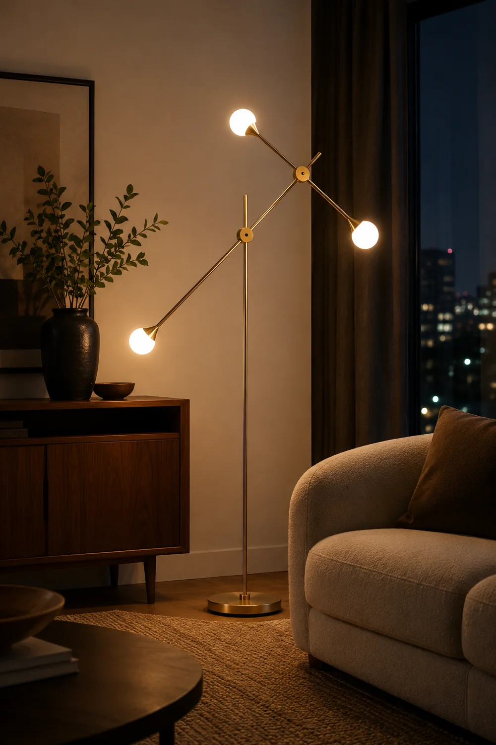 Valentina Gold Orb Swing Arm Floor Lamp, Living room - Lumpaz