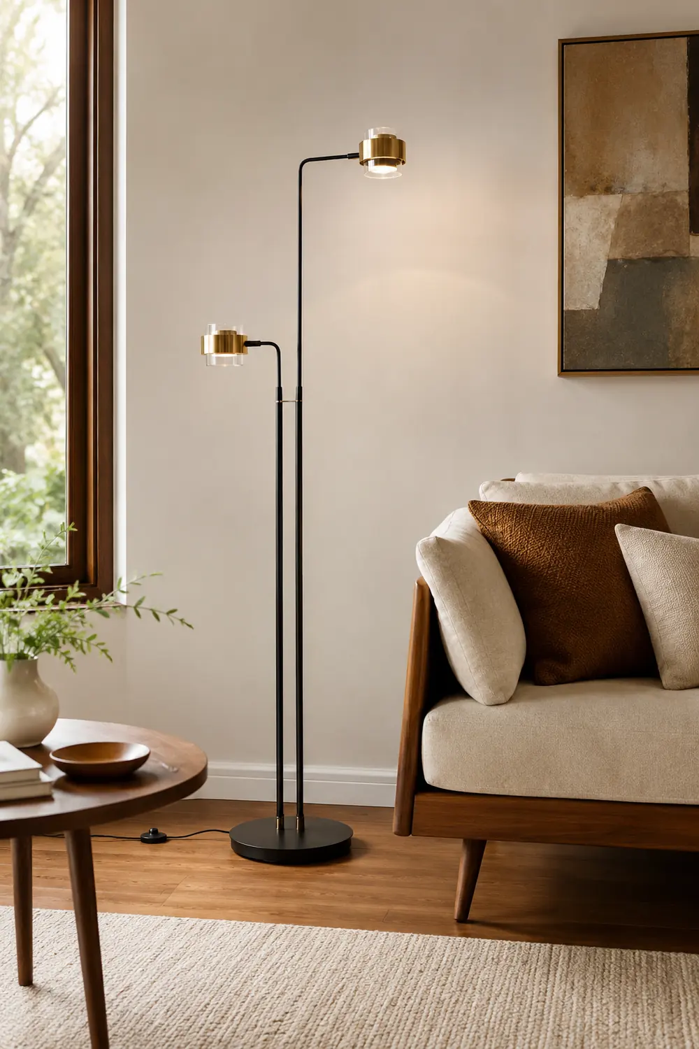 Salgado Modern Double Head Metal Glass Floor Lamp, Black - Lumpaz