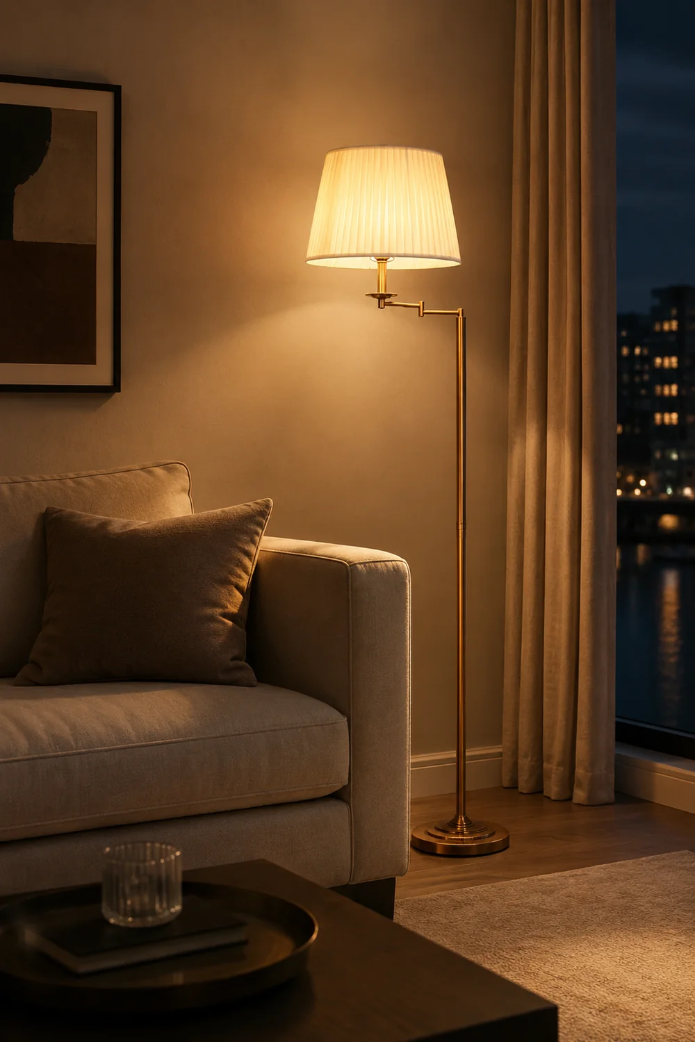 Eryn Modern Drum Cylinder Metal Fabric Floor Lamp,Brass - Lumpaz