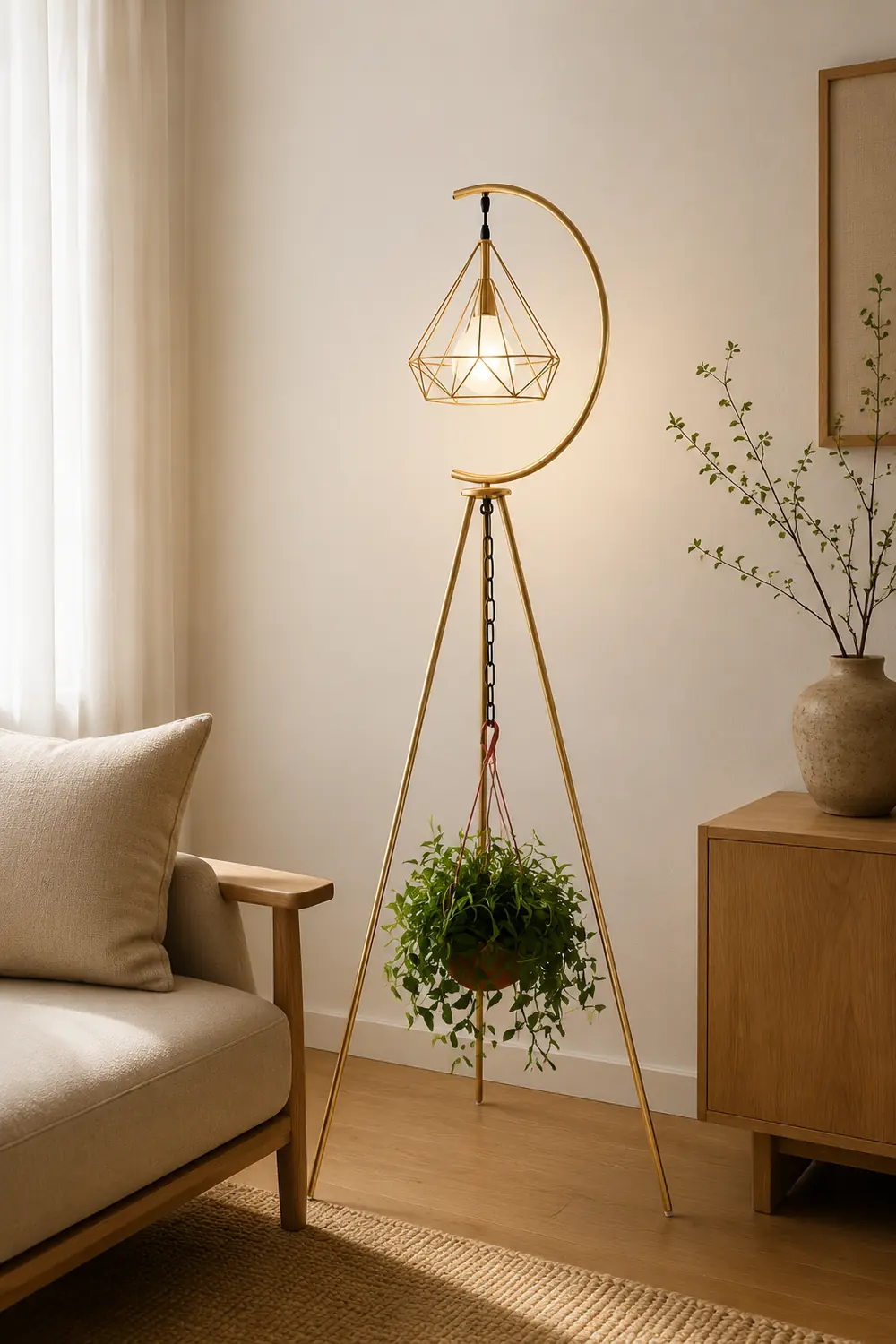 Eryn Diamond Designer Tripod Floor Lamp, Metal, Black/Gold - Lumpaz