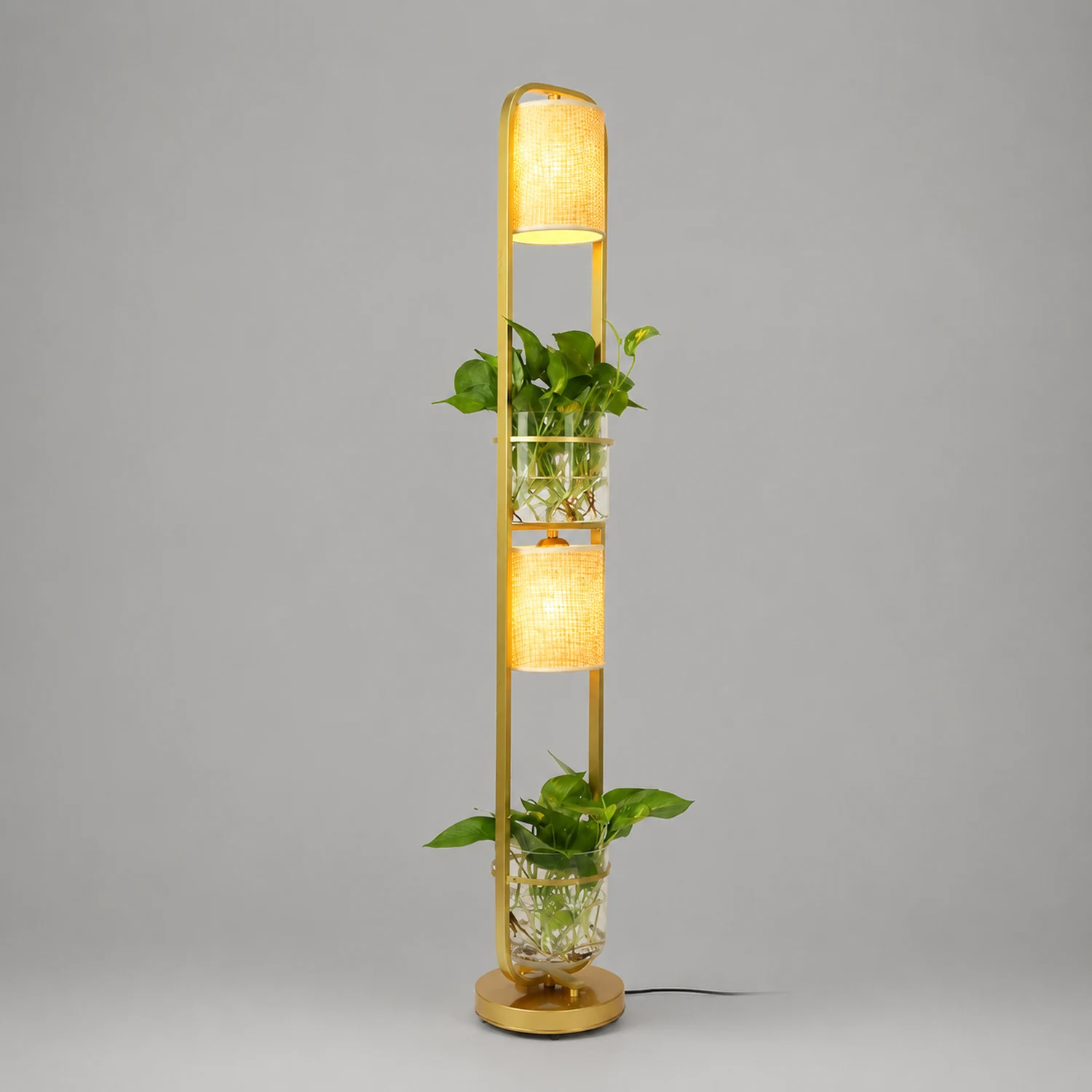 Eryn Simple Cylinder 2-Light Heads Floor Lamp with Planters, Black/White/Gold - Lumpaz