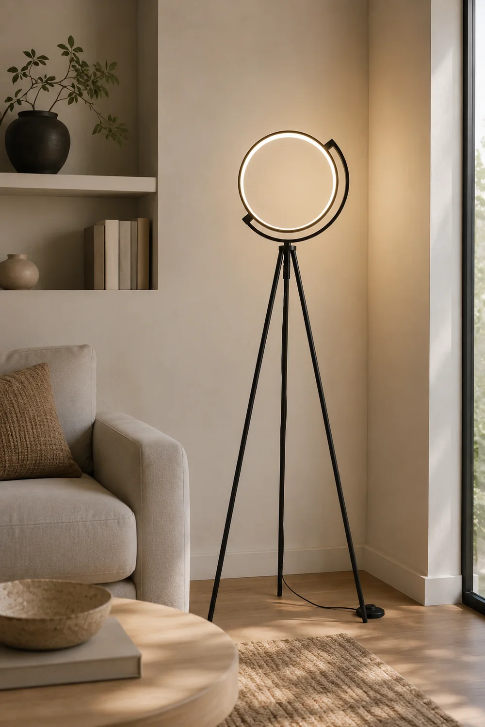 Salgado Modern Circle Tripod Metal Floor Lamp, Black/Gold - Lumpaz