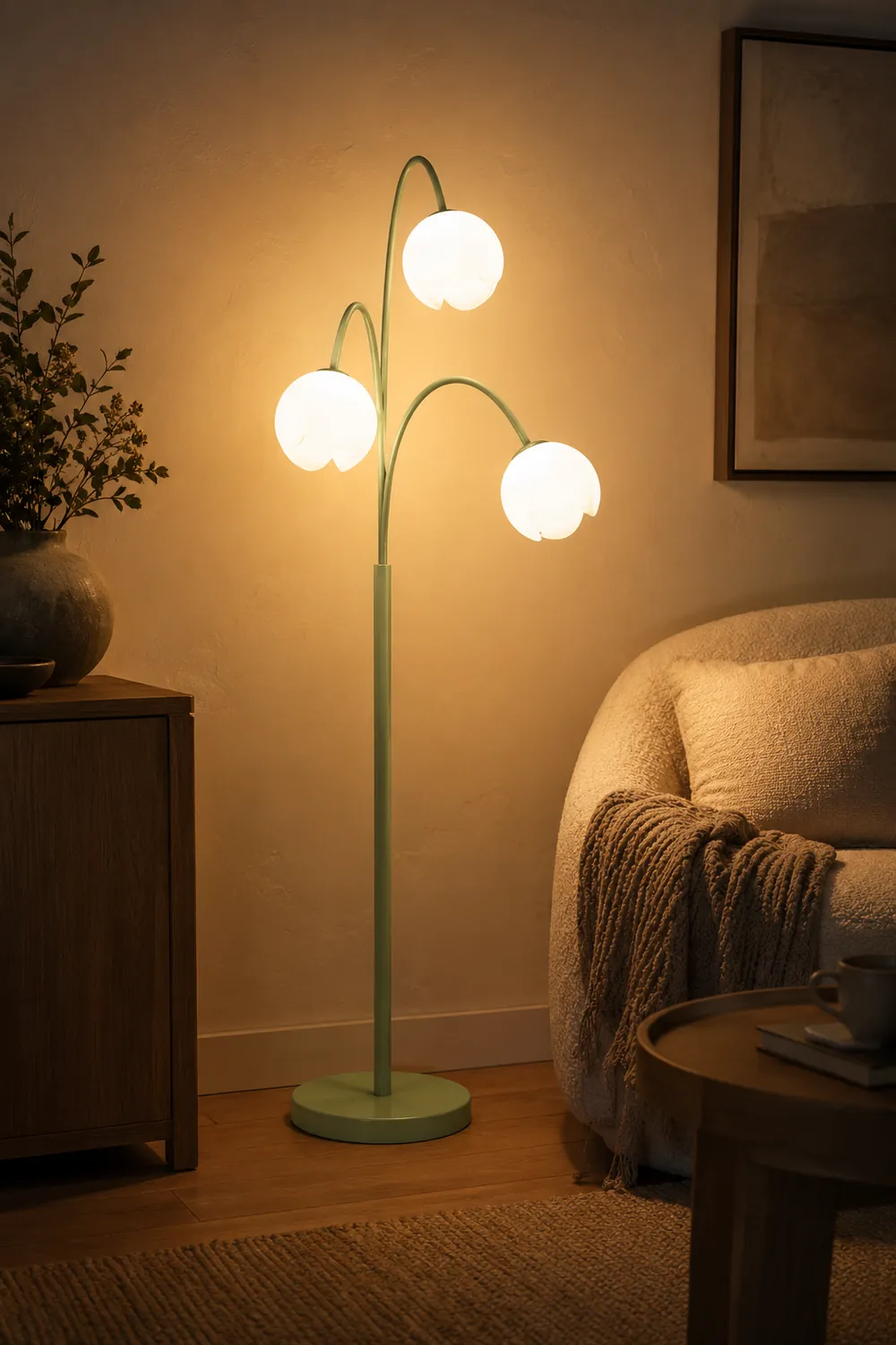 Lily Nordic 3 Lights Flower Metal Glass Floor Lamp,Green Pink - Lumpaz