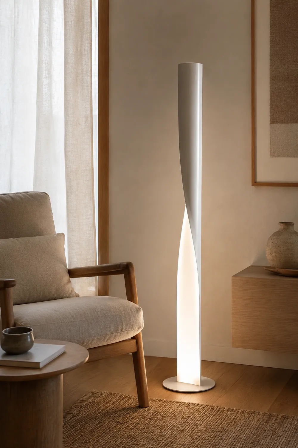 Edge Modern Minimalist Twisted Cylinder Metal Floor Lamp, White/Red/Gray/Gold - Lumpaz