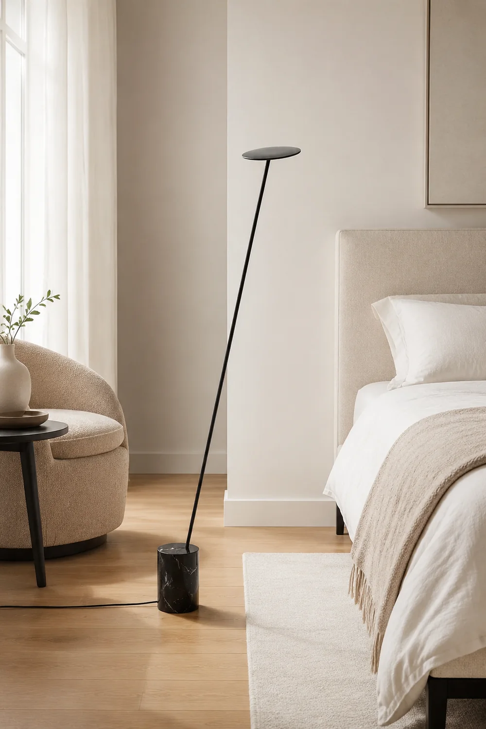 Valentina Nordic LED Floor Lamp, Black&White, Metal&Marble - Lumpaz