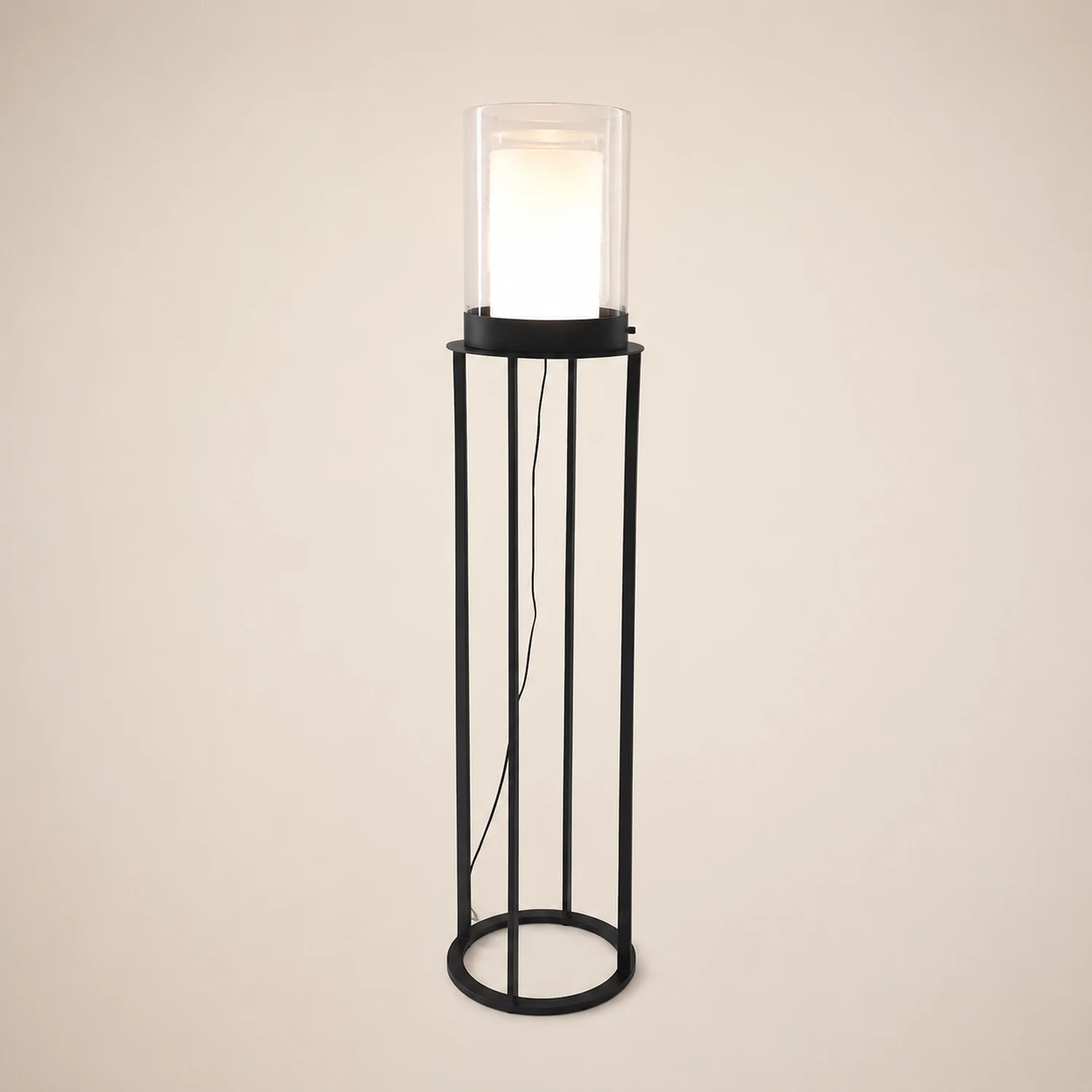 Eryn Simple Black Cylinder Floor Lamp, Metal & Glass - Lumpaz