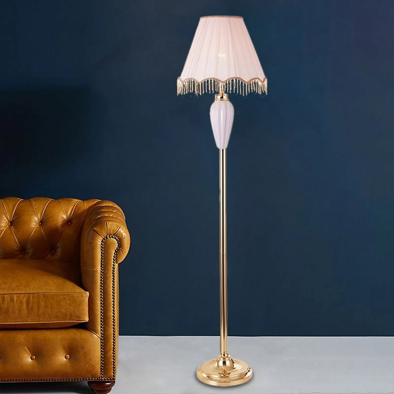Eryn Vintage Ceramic Fabric Floor Lamp, Blue/Pink - Lumpaz