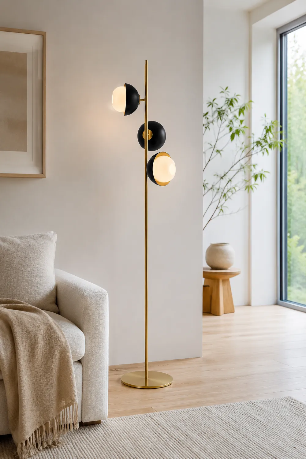 Salgado Black & Gold Semicircle Floor Lamp, 3 Heads, Metal, 53" - Lumpaz