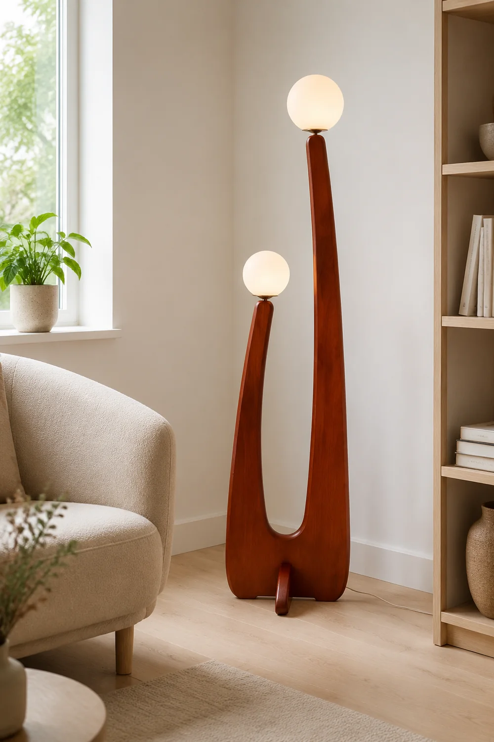 Avi Vintage Wood/Glass Floor Lamp,  2 Heads - Lumpaz