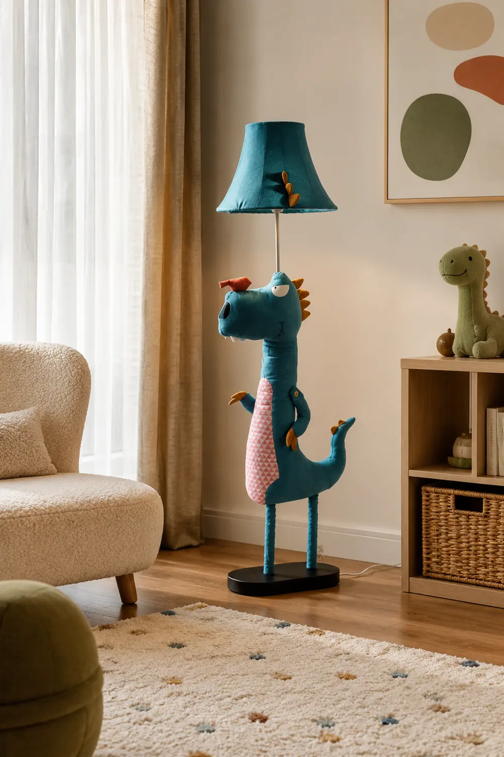 Minori Modern Dinosaur Metal/Fabric Floor Lamp - Lumpaz