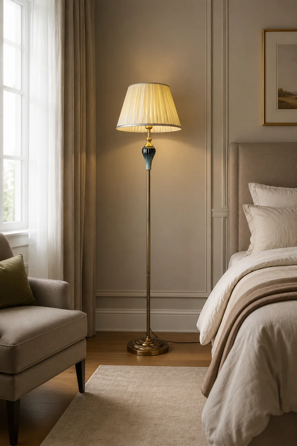 Eryn Antique Floor Lamp, Multi Colors, Metal/Fabric, Bedroom - Lumpaz