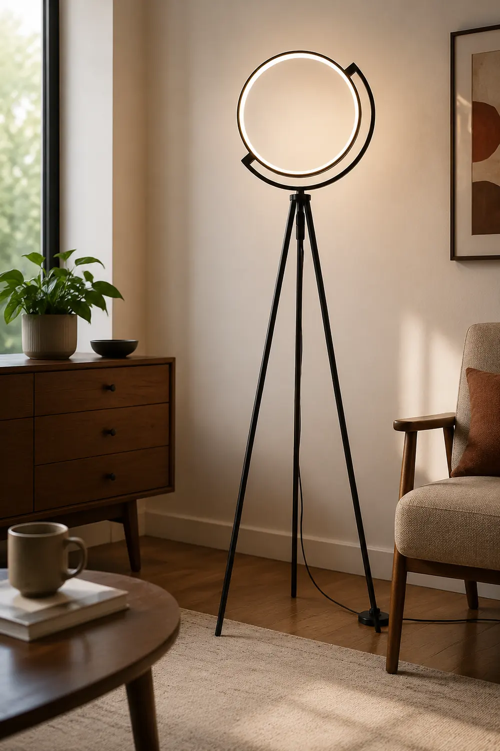 Salgado Modern Circle Tripod Metal Floor Lamp, Black/Gold - Lumpaz