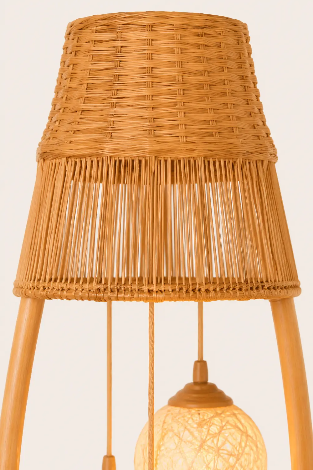 Muto Retro Fish Basket Multi Head Bamboo Floor Lamp - Lumpaz
