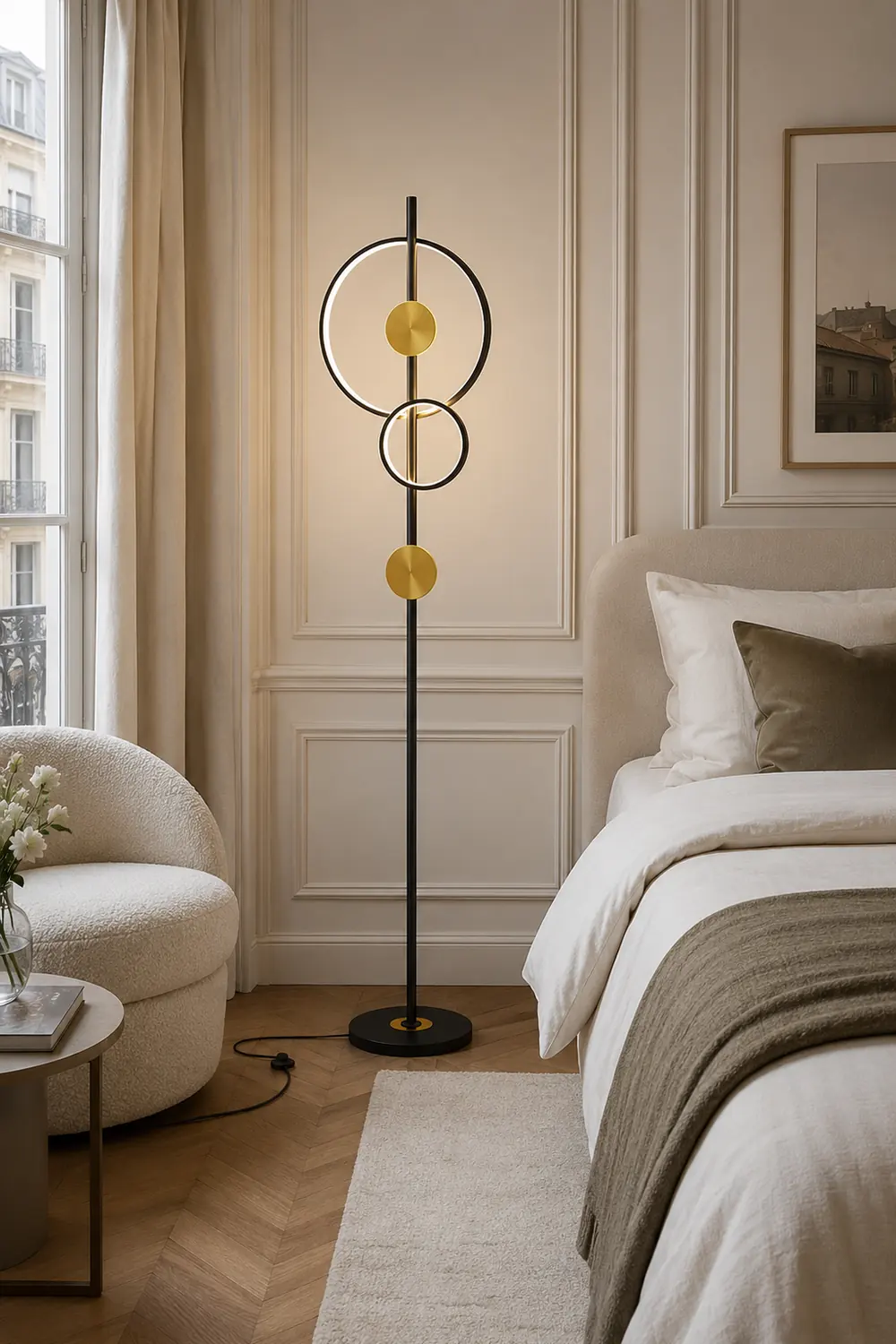 Arisha Modern Ring Design Floor Lamp, Black&Gold - Lumpaz
