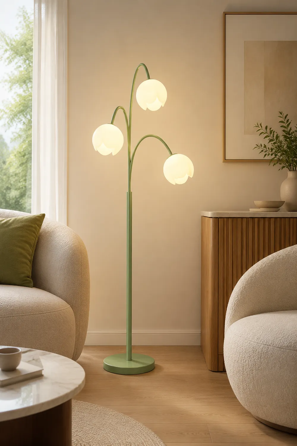 Lily Nordic 3 Lights Flower Metal Glass Floor Lamp,Green Pink - Lumpaz