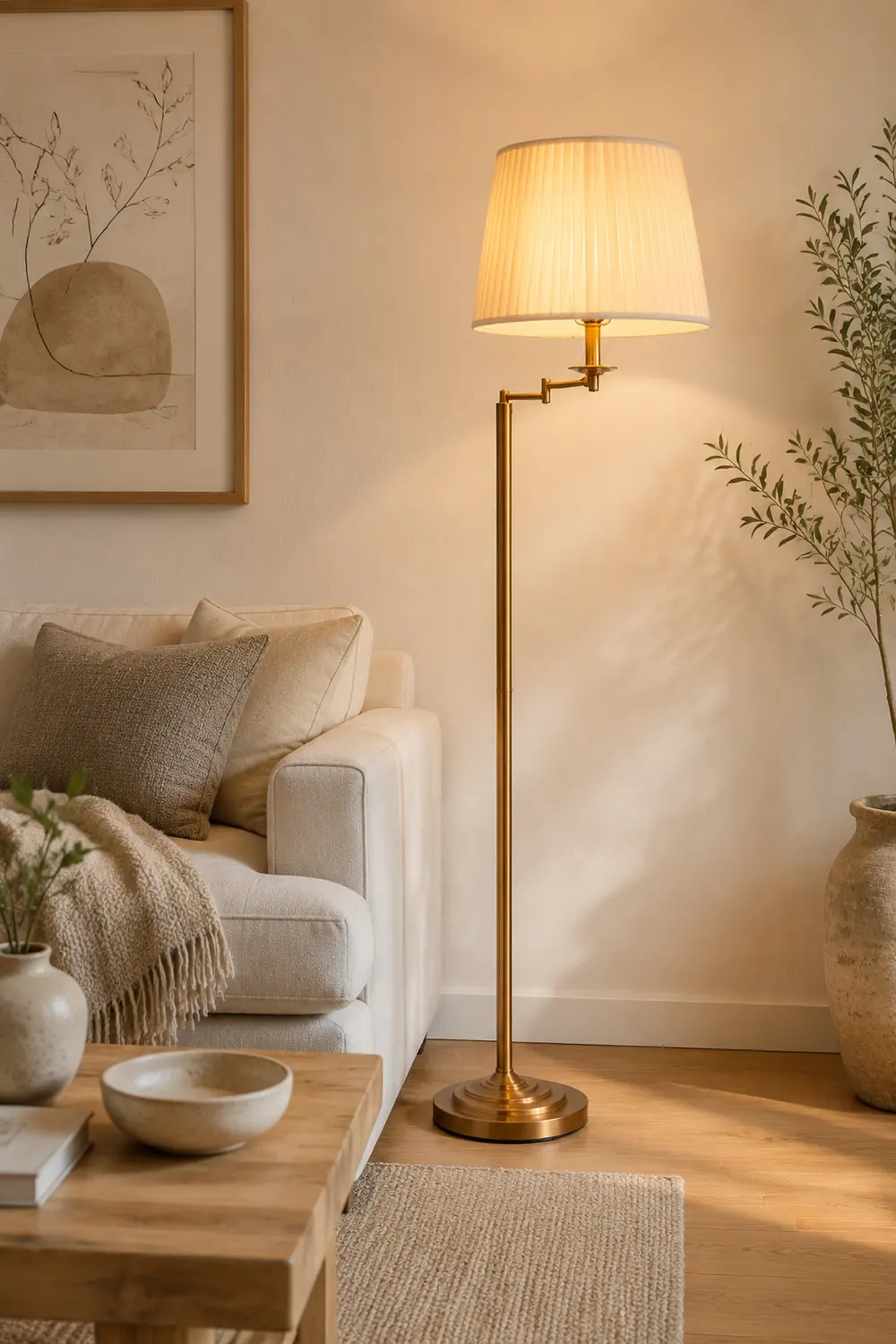 Eryn Modern Drum Cylinder Metal Fabric Floor Lamp,Brass - Lumpaz