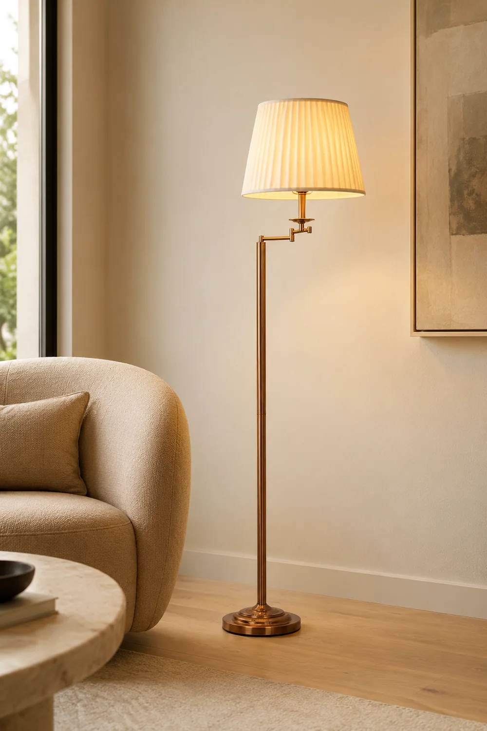 Eryn Modern Drum Cylinder Metal Fabric Floor Lamp,Brass - Lumpaz