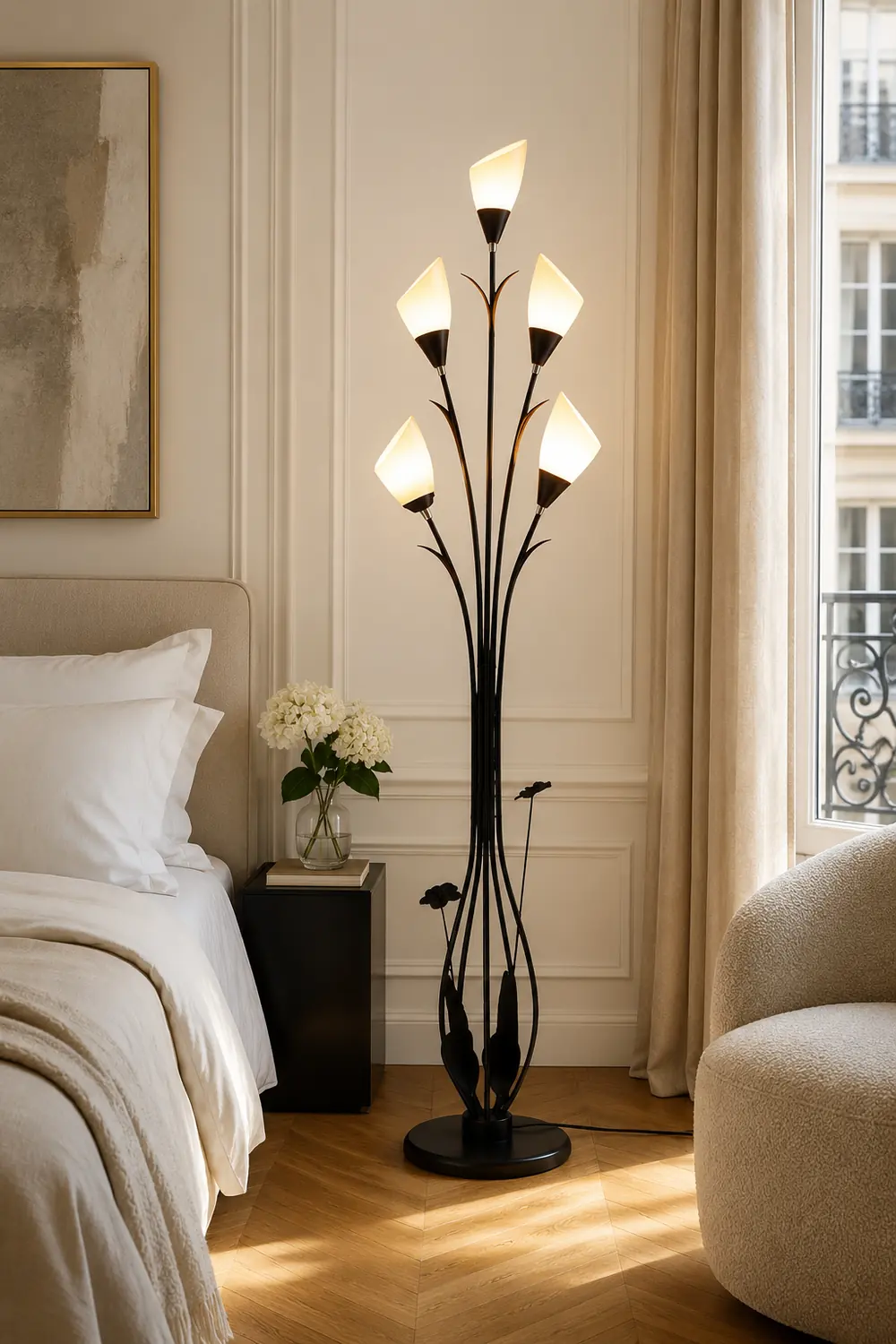 Bella Flower Branching Black Floor Lamp, Living Room - Lumpaz