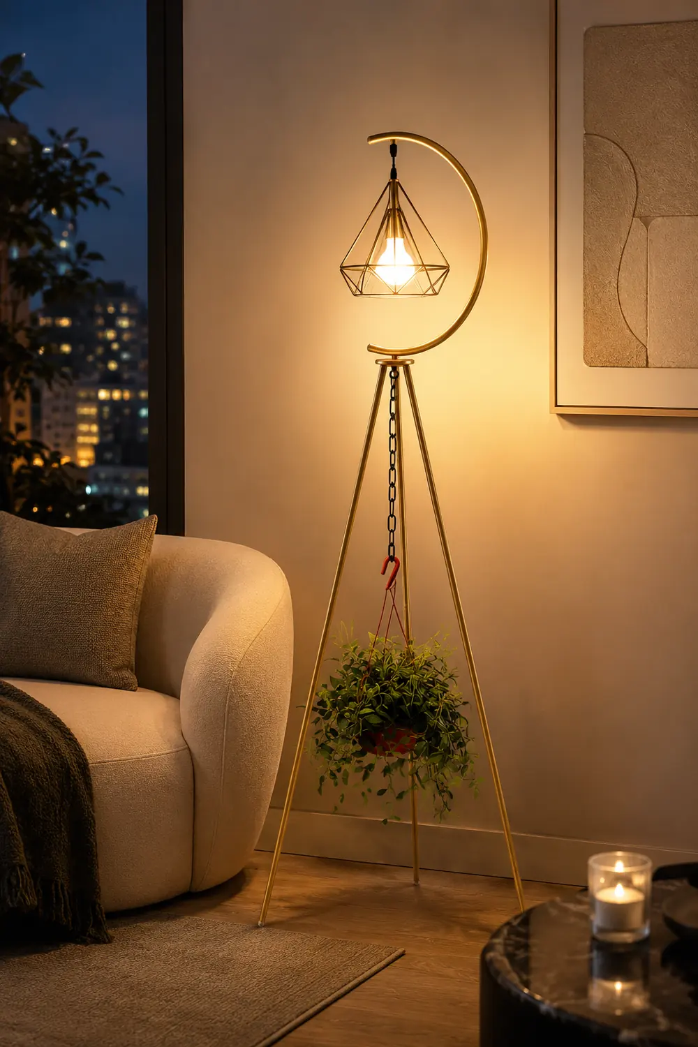 Eryn Diamond Designer Tripod Floor Lamp, Metal, Black/Gold - Lumpaz