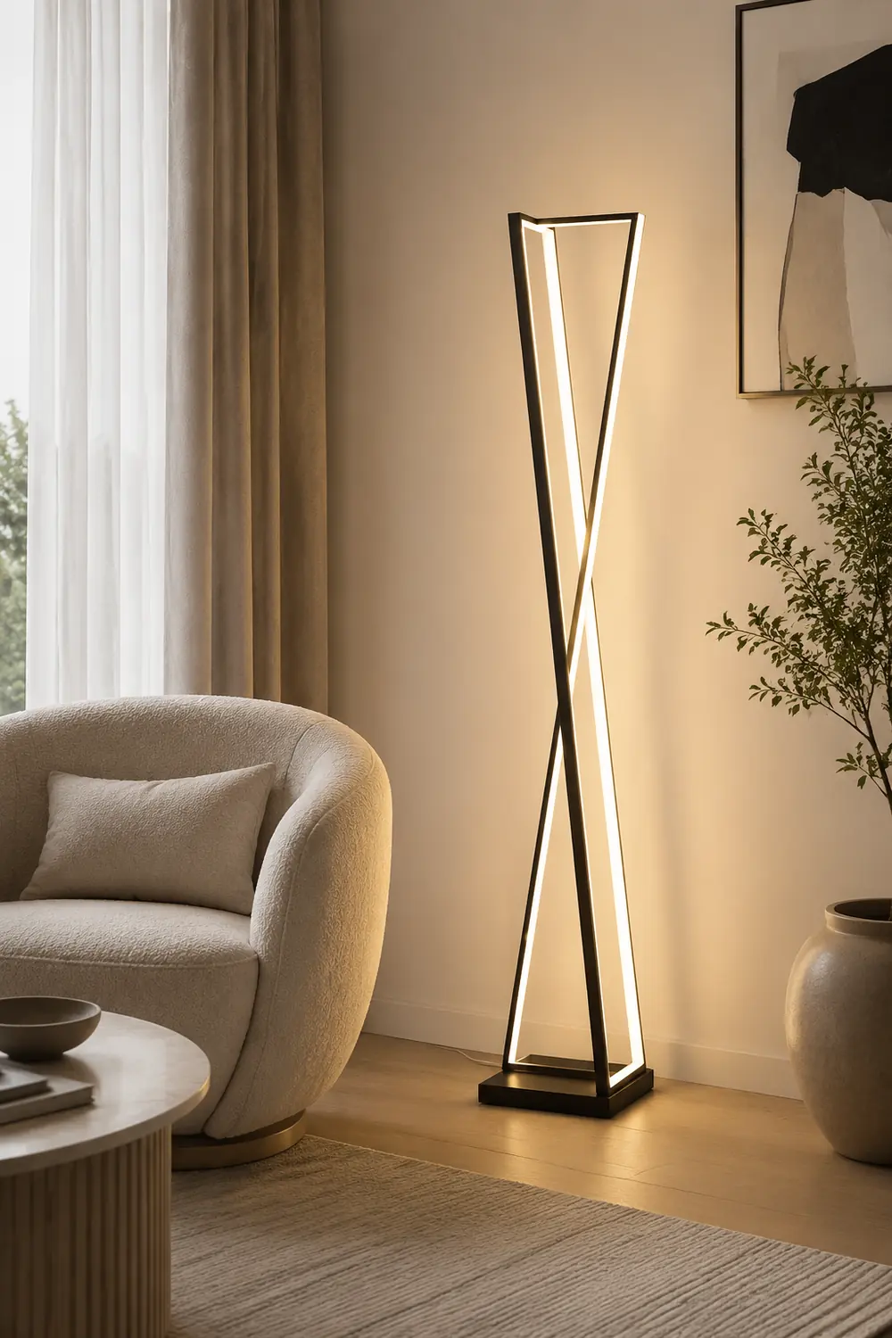 Edge Linear Triangle Floor Lamp, Metal, Black/White - Lumpaz