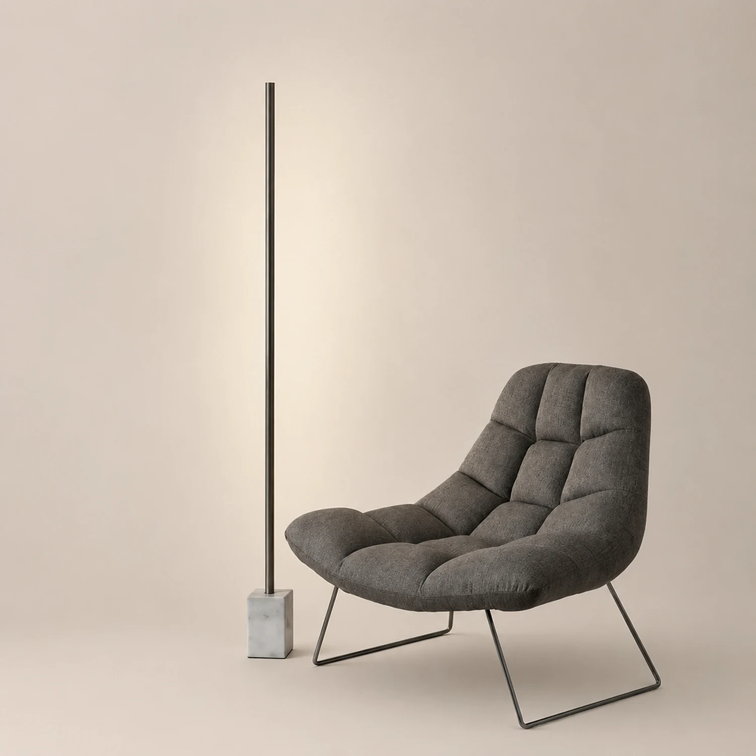 Edge Minimalist Linear Floor Lamp, Black/Gold, Metal/Marble - Lumpaz