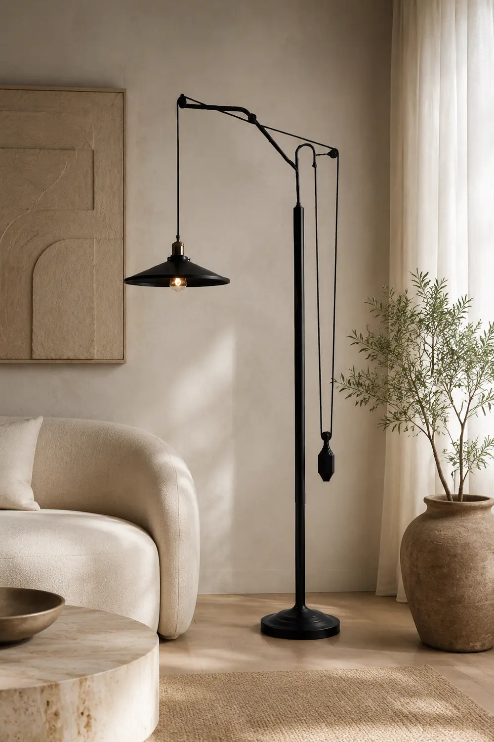 Alessio Modern Flared Shade Metal Floor Lamp, Black - Lumpaz