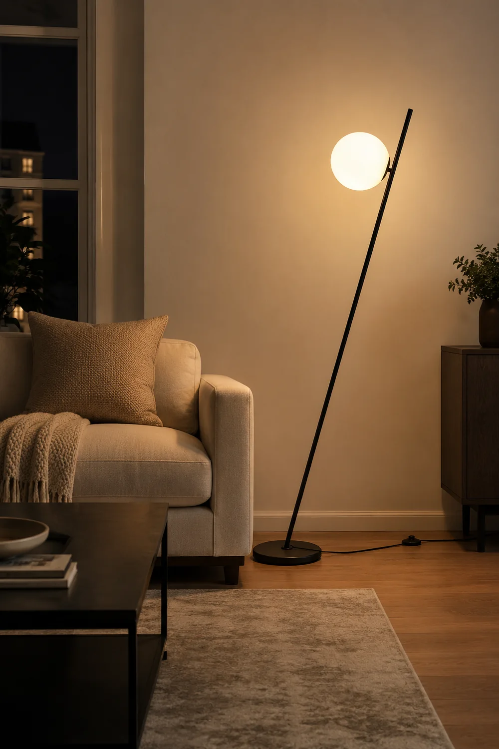 Valentina Minimalistic Black Orb Linear Floor Lamp, Living room - Lumpaz