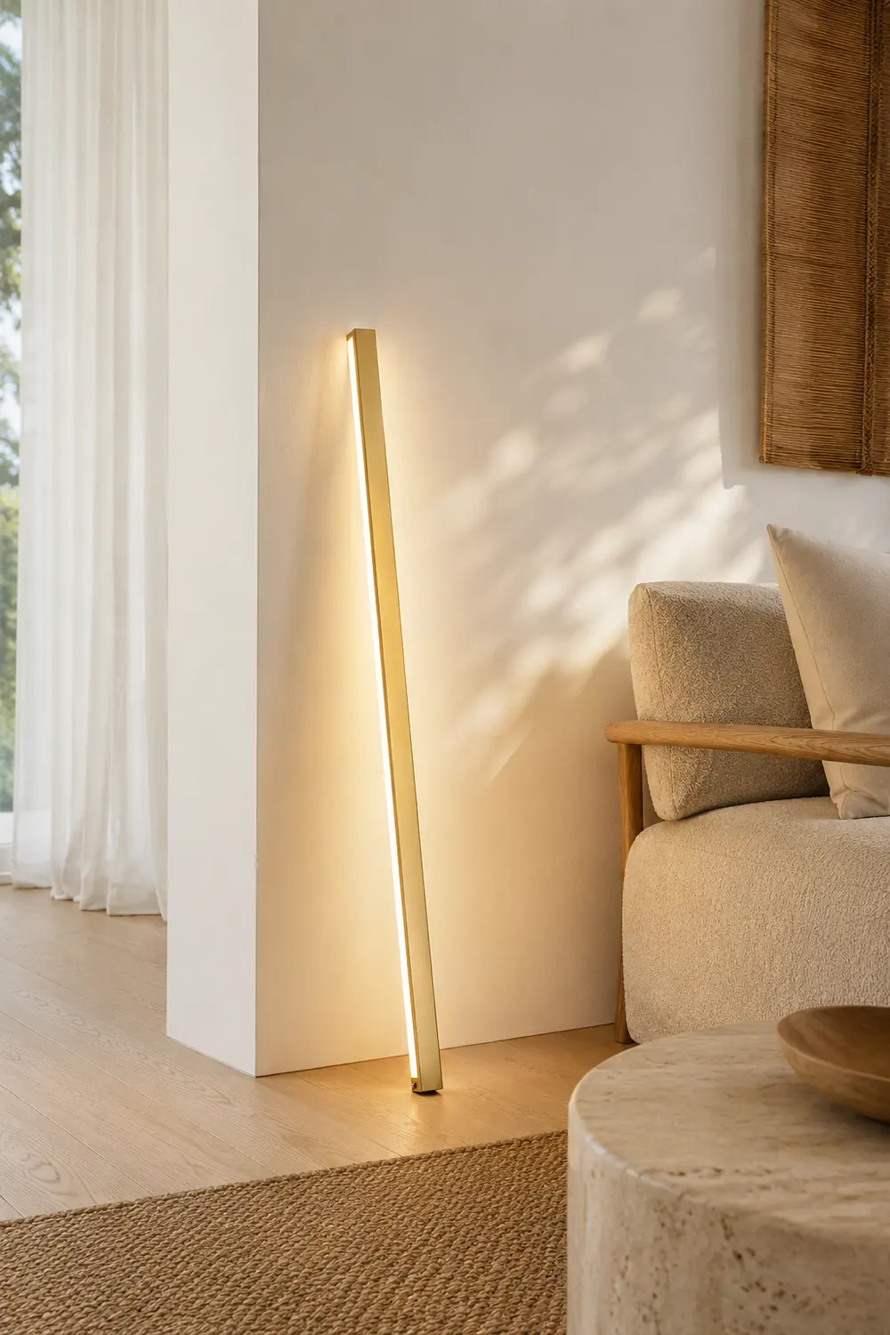 Edge Minimalist Linear Metal Floor Lamp, Black/Gold, Living Room - Lumpaz