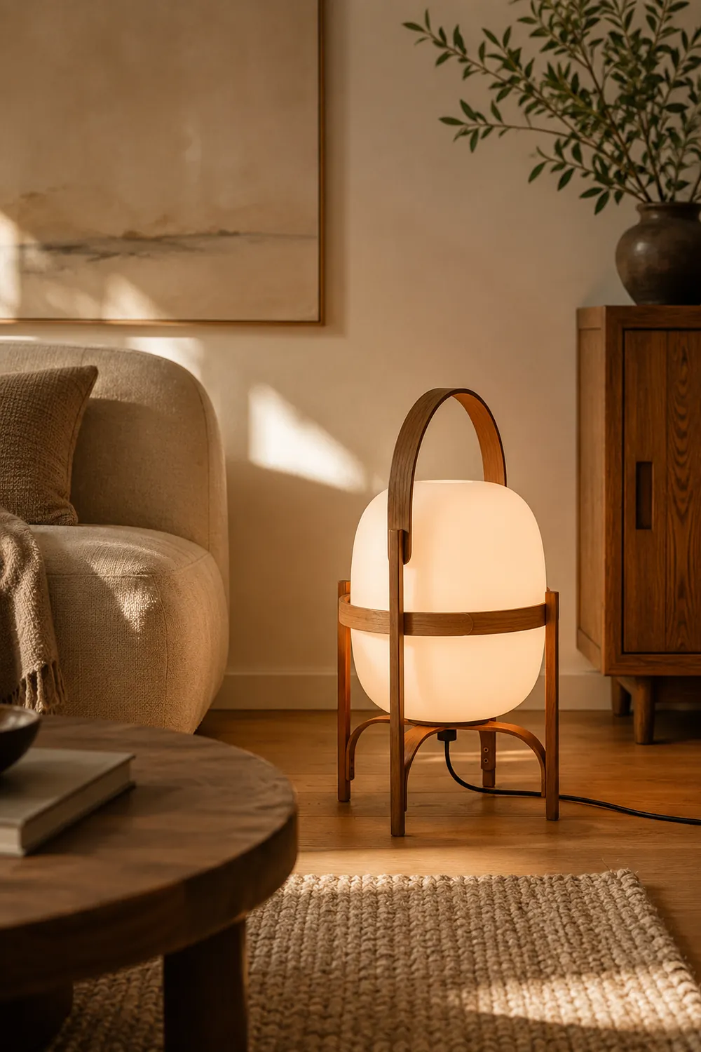 Ozawa Modern Lantern Wood/Glass Floor Lamp - Lumpaz