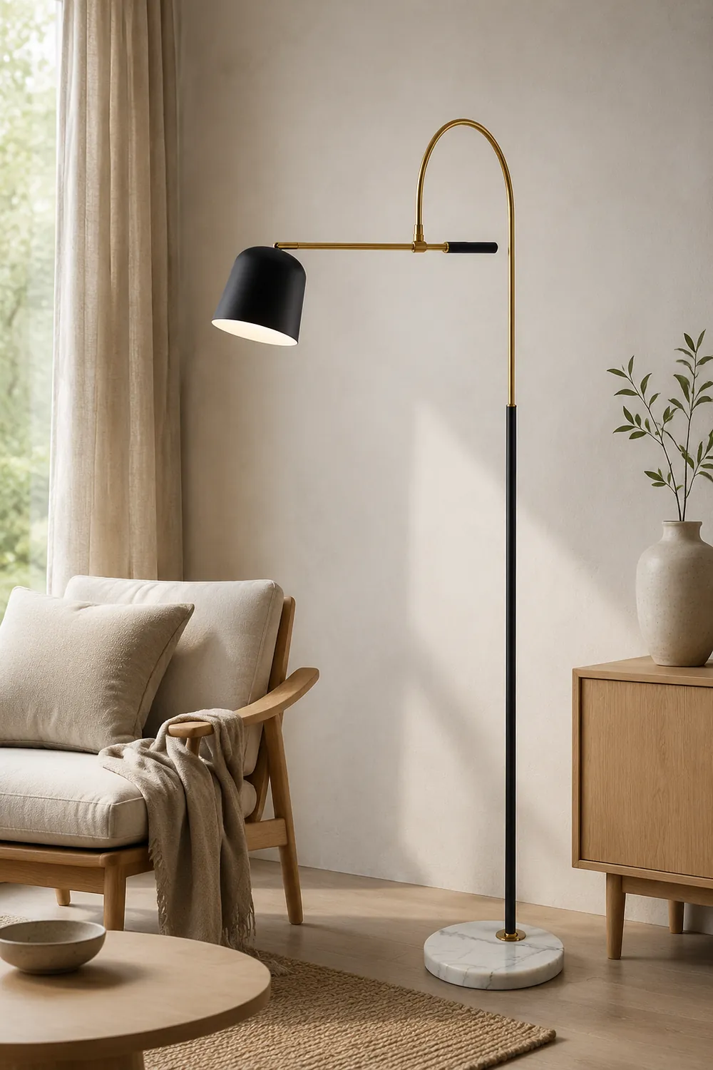 Salgado Modern Arc Bowl Metal Floor Lamp, Black/White - Lumpaz