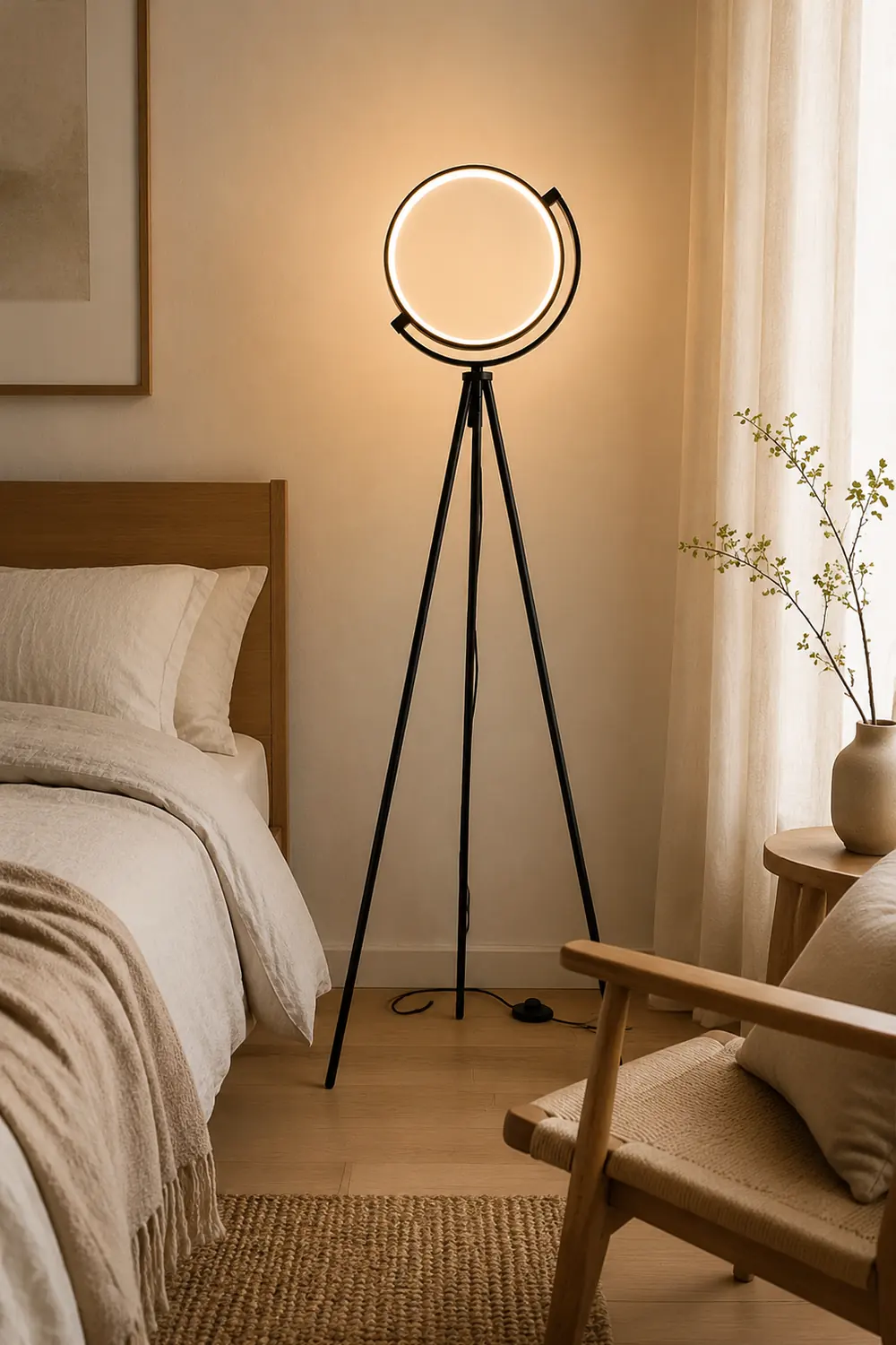 Salgado Modern Circle Tripod Metal Floor Lamp, Black/Gold - Lumpaz