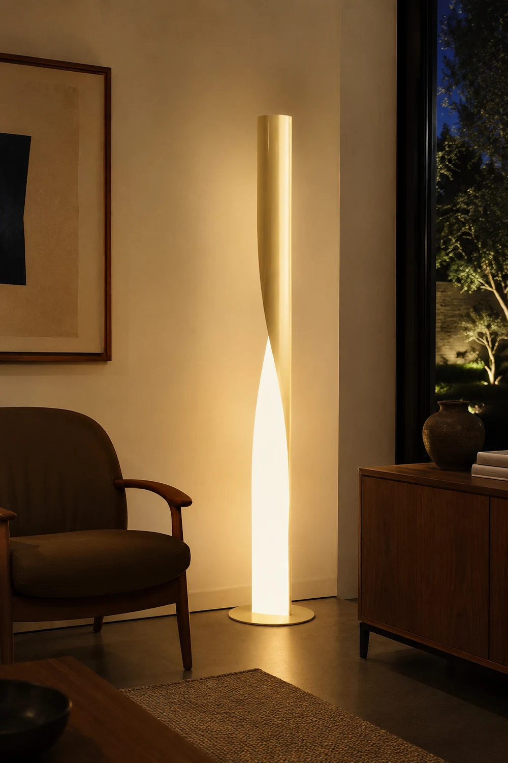 Edge Modern Minimalist Twisted Cylinder Metal Floor Lamp, White/Red/Gray/Gold - Lumpaz