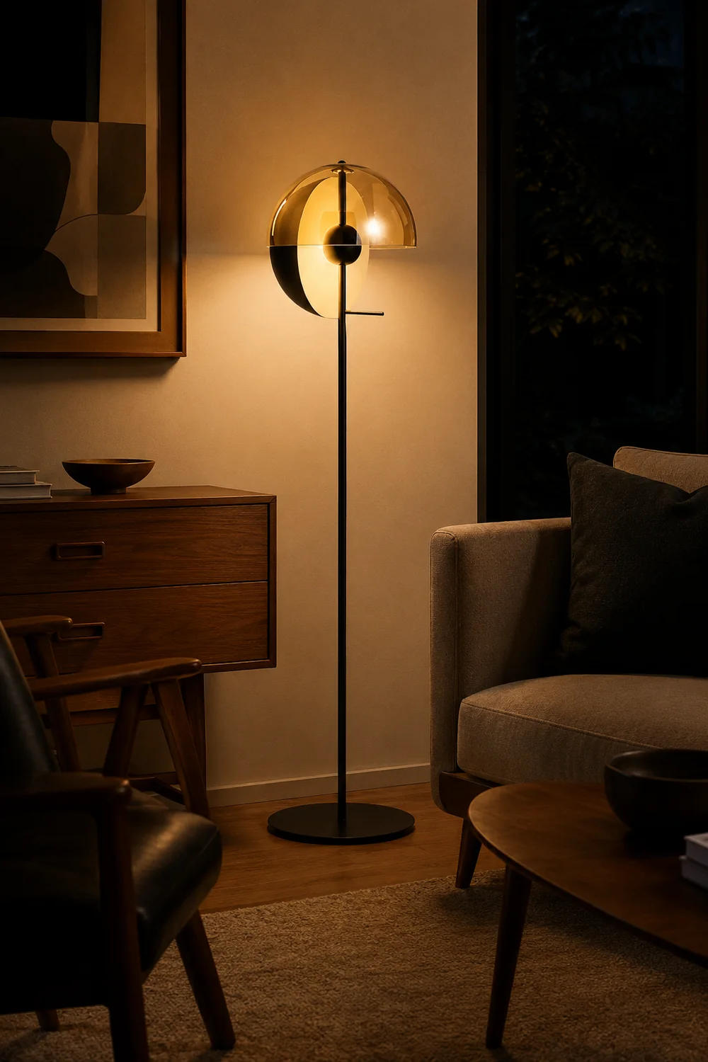 Salgado Modern Geometric Metal Glass Floor Lamp, Black/Amber - Lumpaz