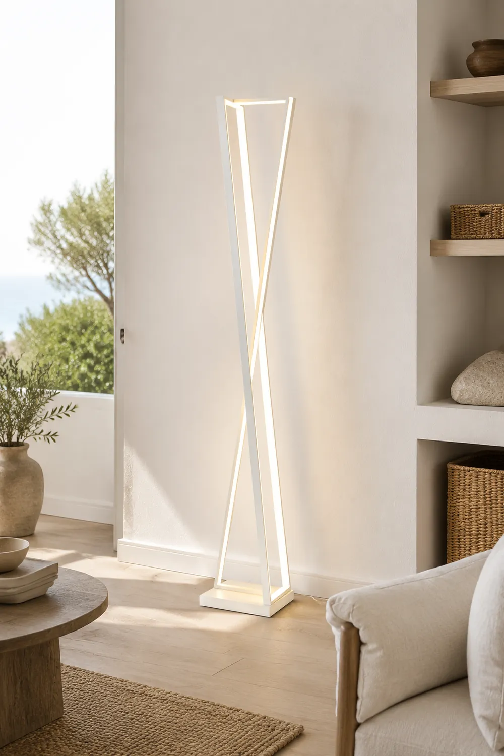 Edge Linear Triangle Floor Lamp, Metal, Black/White - Lumpaz