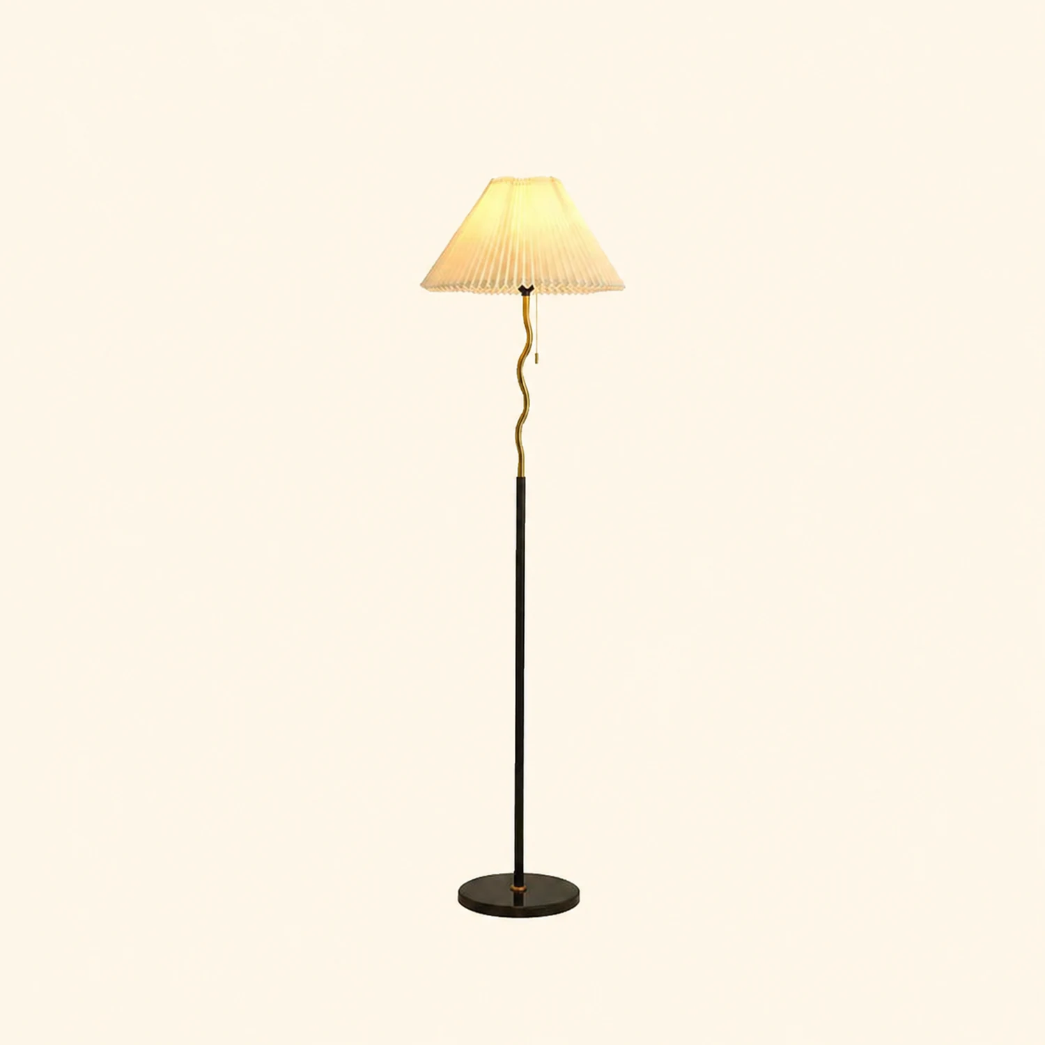 Ozawa Vintage Retro Geometric Pleated Metal Fabric Floor Lamp, Black - Lumpaz