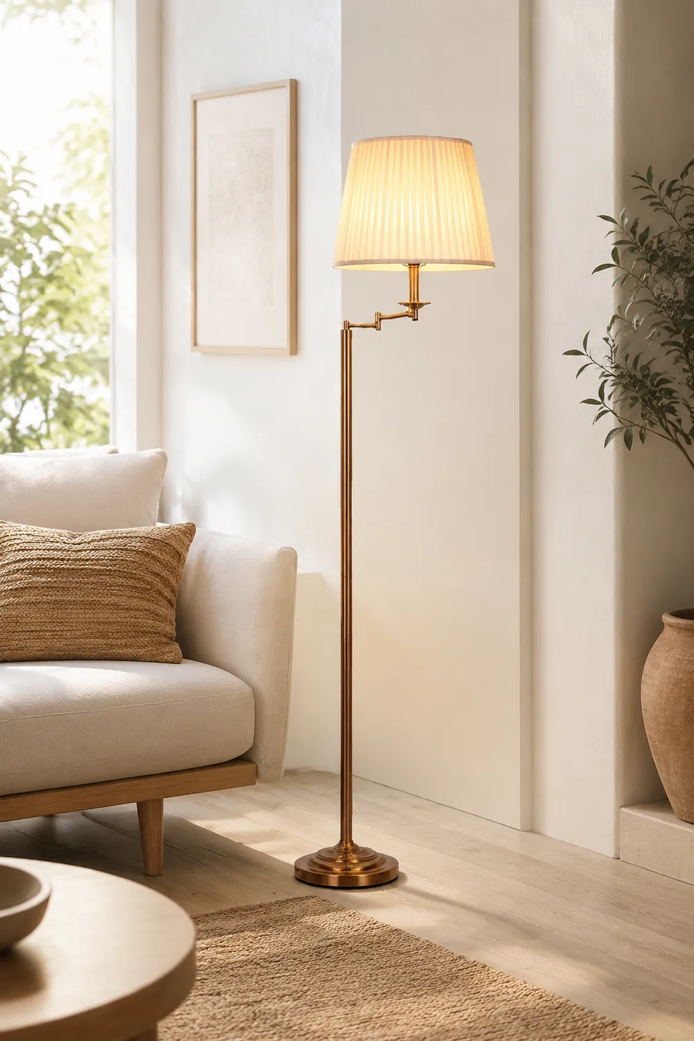 Eryn Modern Drum Cylinder Metal Fabric Floor Lamp,Brass - Lumpaz