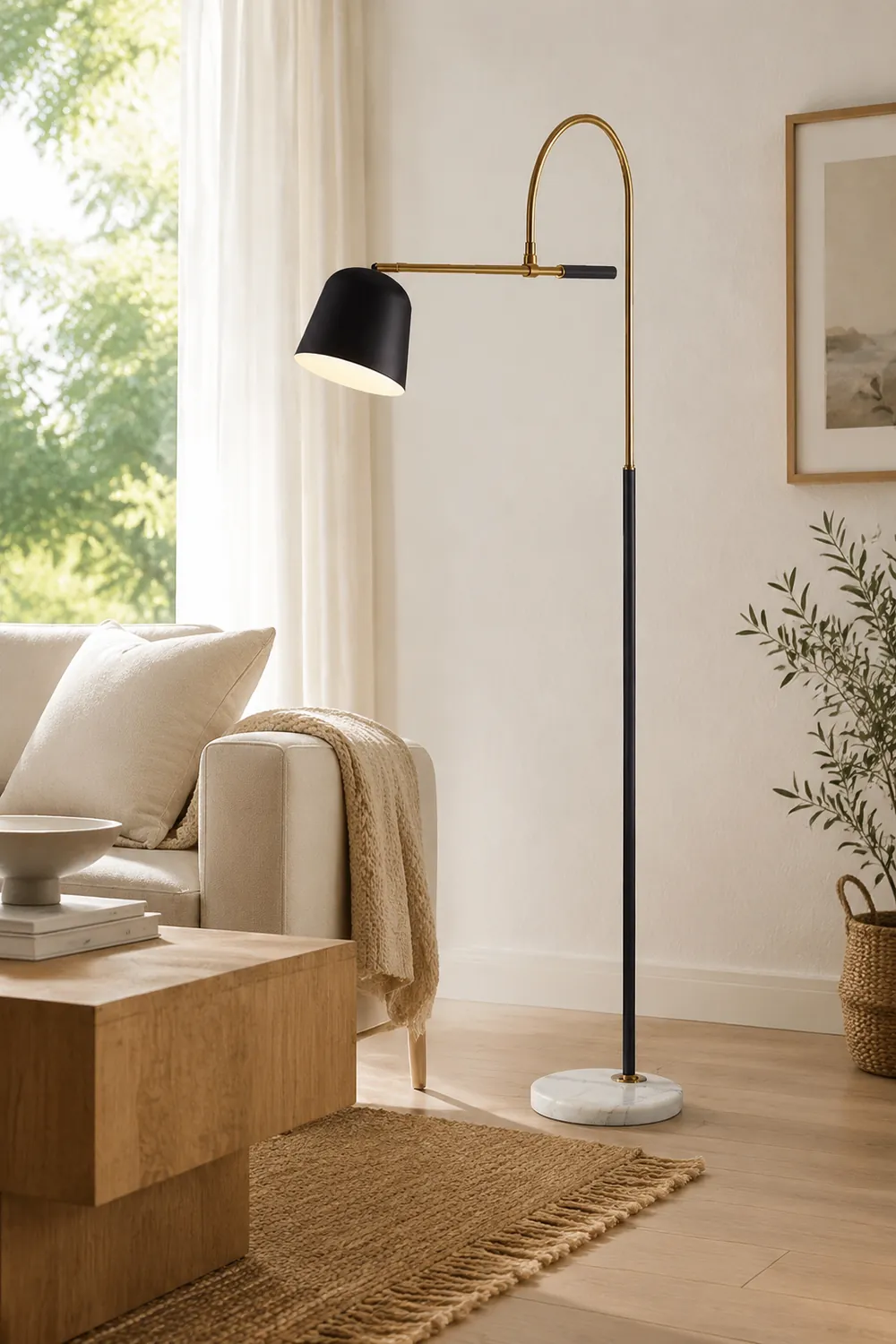 Salgado Modern Arc Bowl Metal Floor Lamp, Black/White - Lumpaz